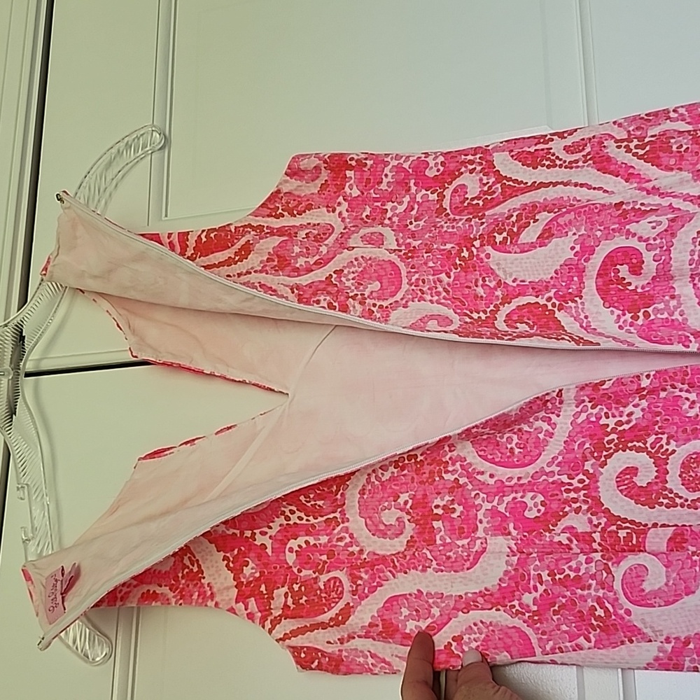Lilly Pulitzer, Ryder Shift Mini Sleeveless, V-neck Dress in Pink Pout. - Picture 6 of 6